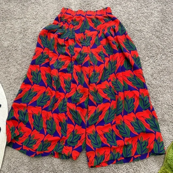 Farm Rio Tropical Leaf Print Wide Leg Pant Size Large Boho Resort Vacation Style - Picture 6 of 6